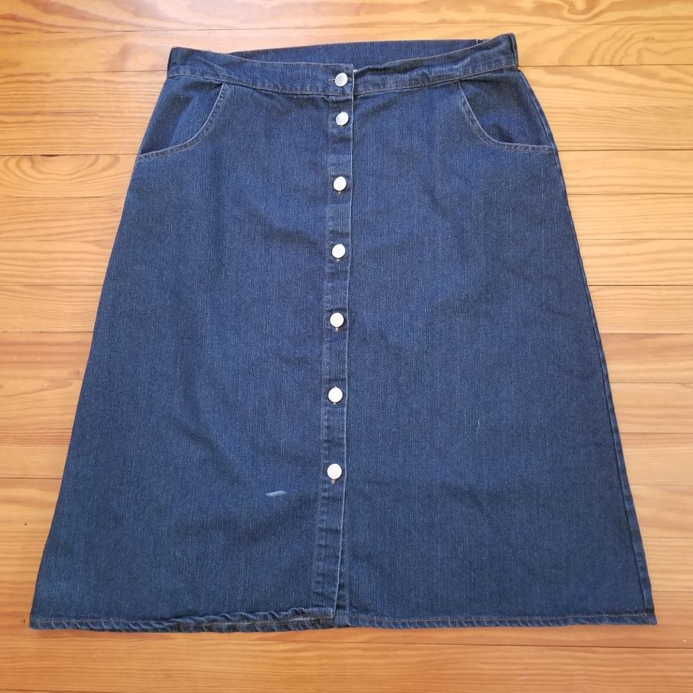 Jennifer Lauren 1X Blue Jean Denim Skirt‎ Button Down Pockets